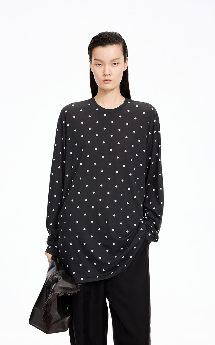 T-Shirt / JNBY Polka Dot Cotton Long Sleeve T-Shirt