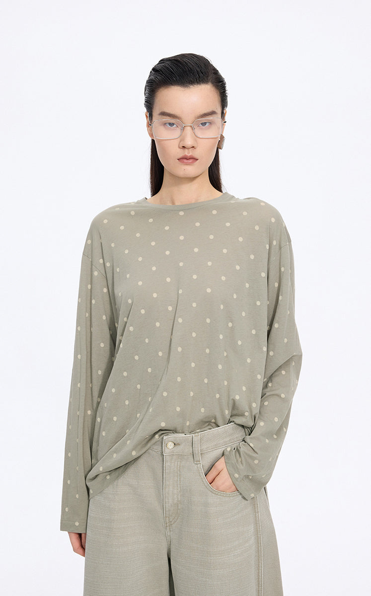 T-Shirt / JNBY Polka Dot Cotton Long Sleeve T-Shirt