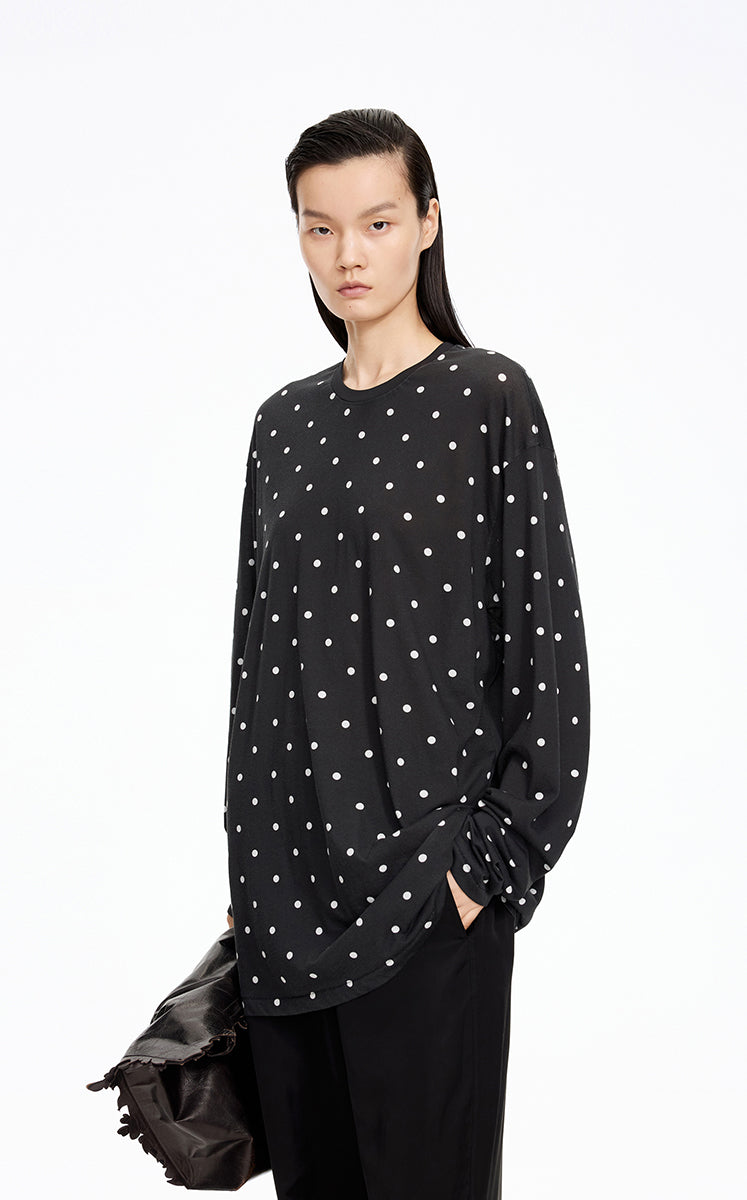 T-Shirt / JNBY Polka Dot Cotton Long Sleeve T-Shirt