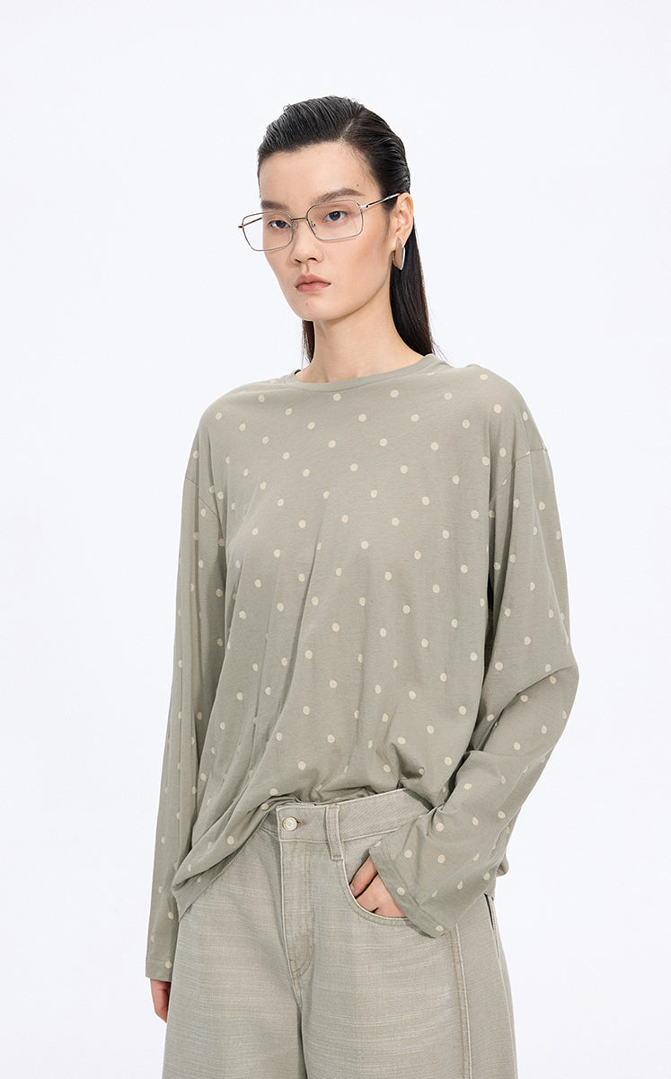 T-Shirt / JNBY Polka Dot Cotton Long Sleeve T-Shirt
