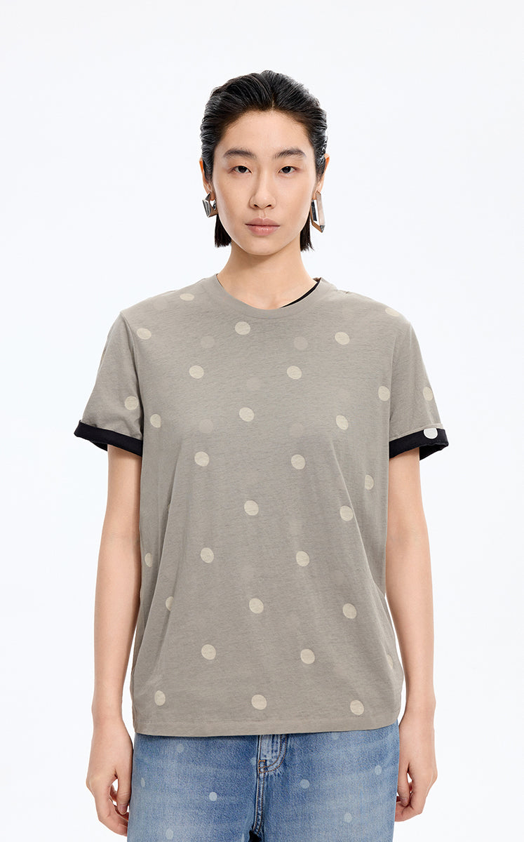 T-Shirt / JNBY Polka Dot Cotton Relaxed T-Shirt