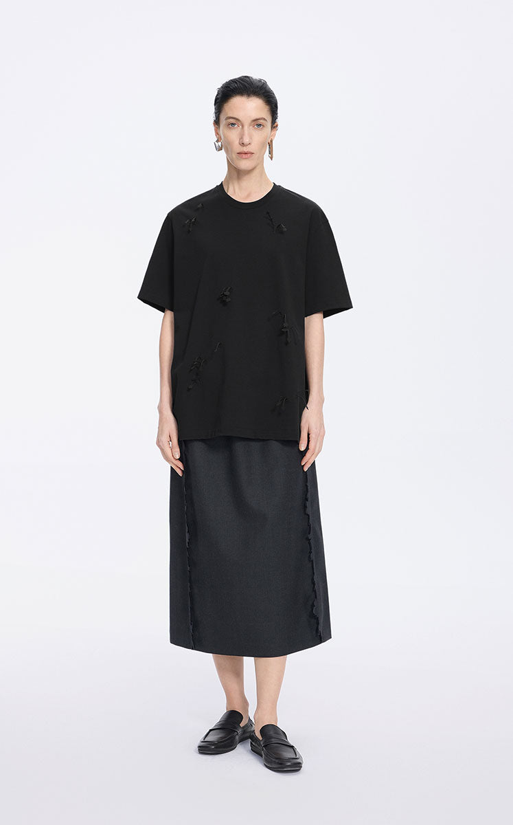 T-Shirt / JNBY Sculptural Fringe Floral Tee Black