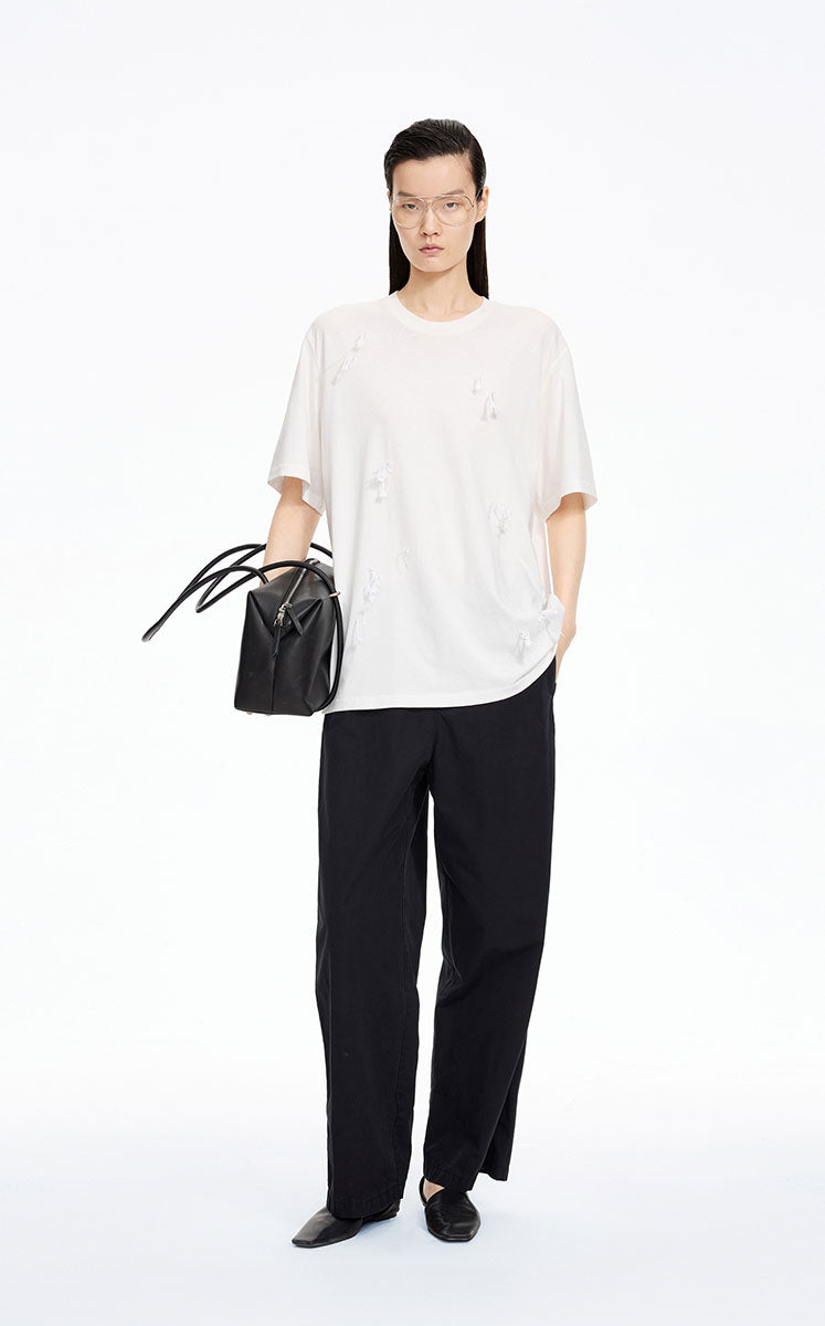 T-Shirt / JNBY Sculptural Fringe Floral Tee White