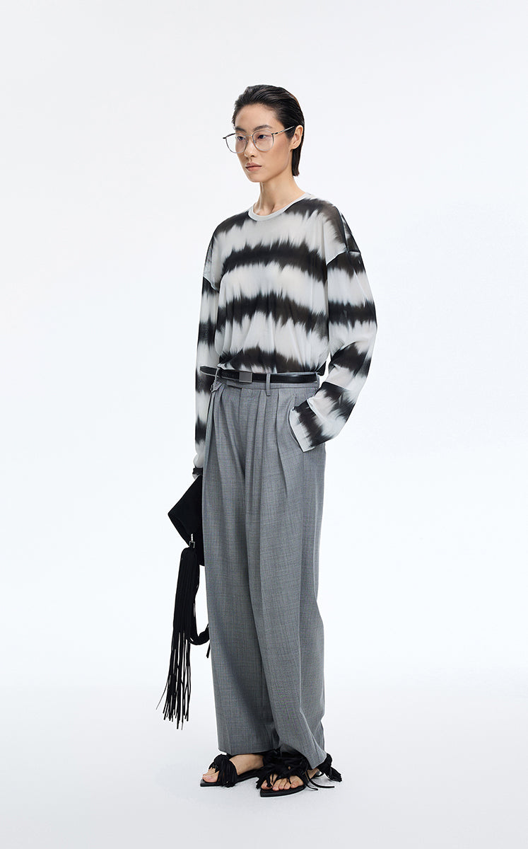T-Shirt / JNBY Sheer Stripe Mesh Long Sleeve T-Shirt