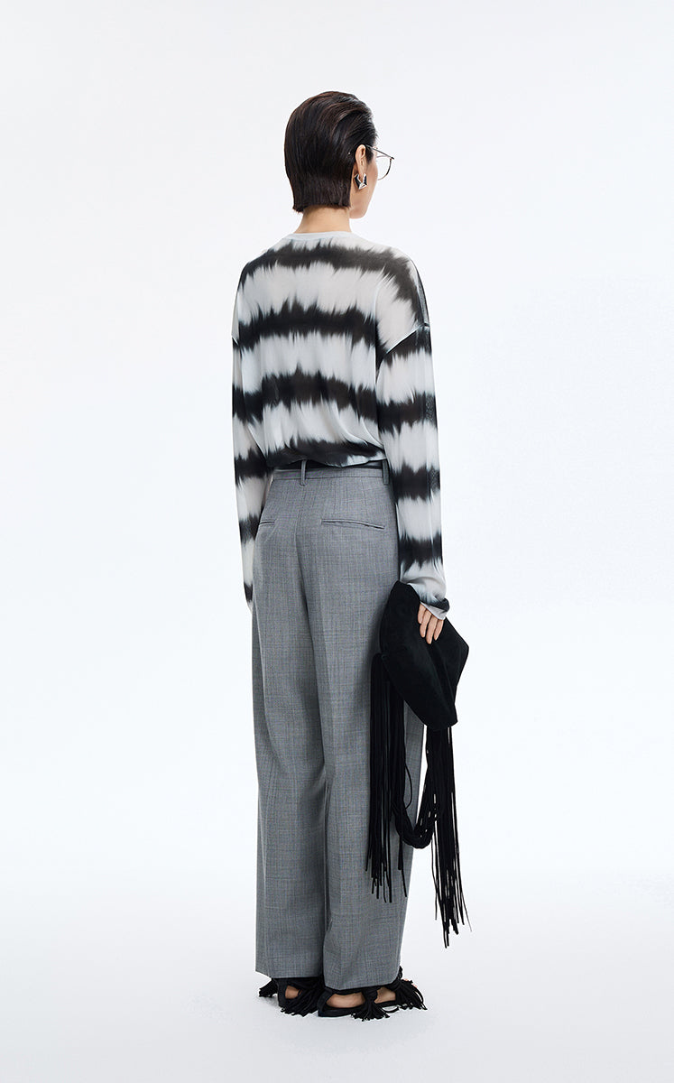T-Shirt / JNBY Sheer Stripe Mesh Long Sleeve T-Shirt