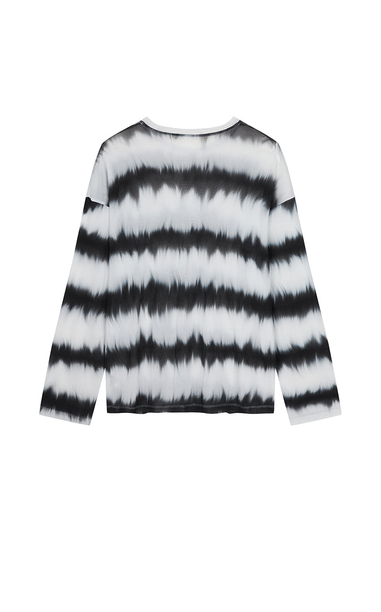 T-Shirt / JNBY Sheer Stripe Mesh Long Sleeve T-Shirt