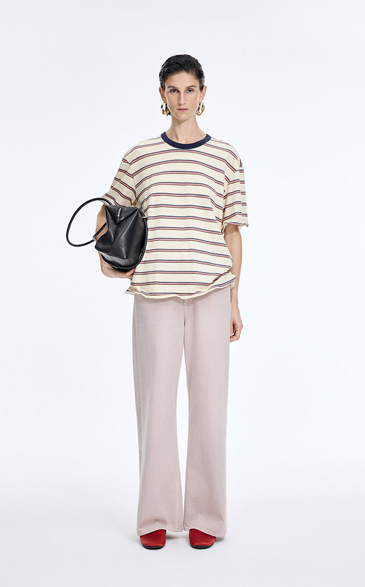 T-Shirt / JNBY Striped Sculptural Hem Cotton T-Shirt Multi Stripe Check