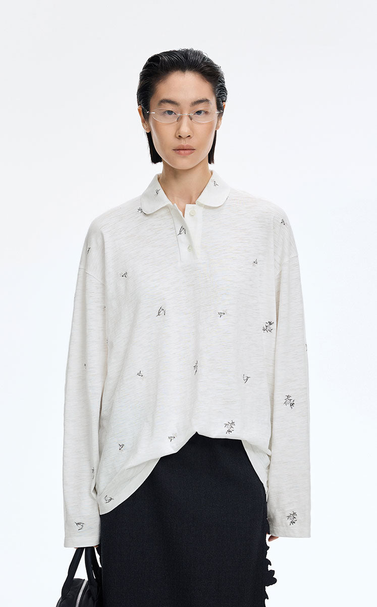 T-Shirt / JNBY Watercolor Floral Long-Sleeve Polo