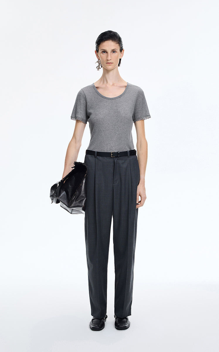 T-Shirt / JNBY Cashmere Blend Waffle Knit T-Shirt Mid Grey Marl