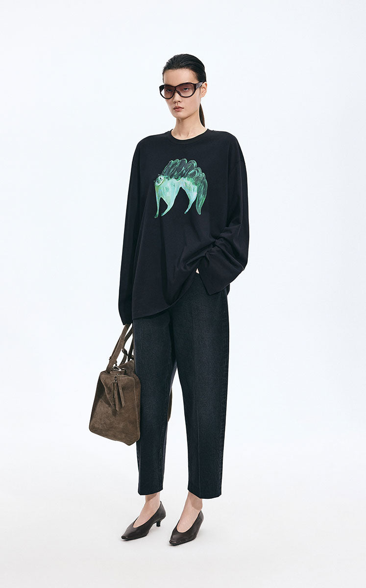 T-Shirt / JNBY Cotton Acrylic Cat Print Oversized Tee