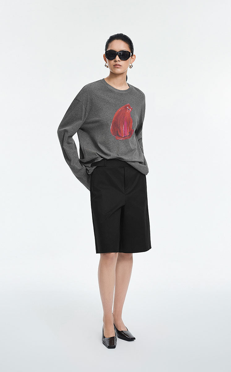 T-Shirt / JNBY Cotton Acrylic Cat Print Oversized Tee