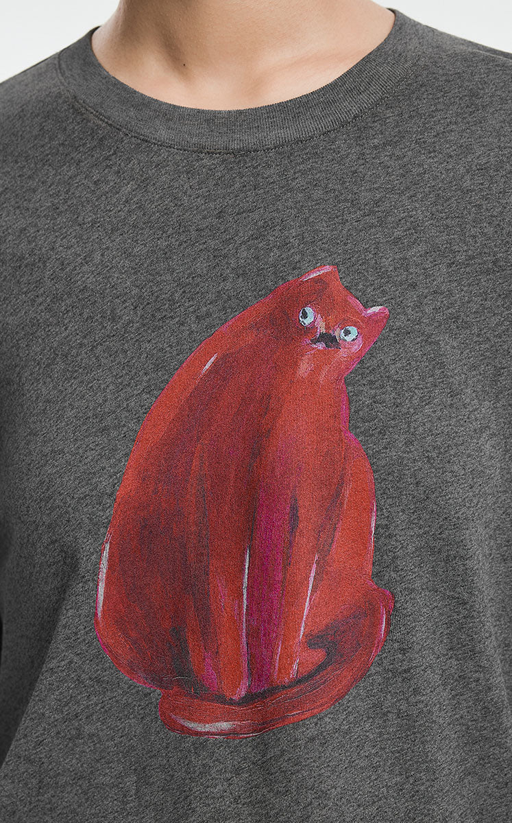 T-Shirt / JNBY Cotton Acrylic Cat Print Oversized Tee