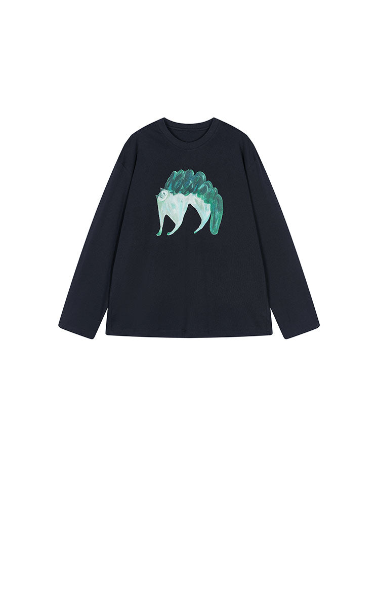 T-Shirt / JNBY Cotton Acrylic Cat Print Oversized Tee