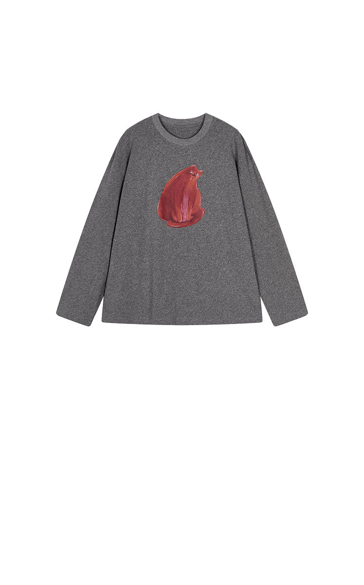 T-Shirt / JNBY Cotton Acrylic Cat Print Oversized Tee