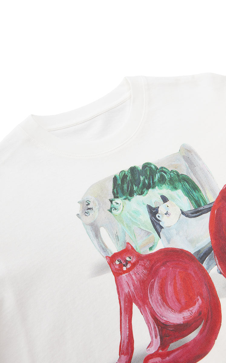 T-Shirt / JNBY Cotton Acrylic Cat Print Oversized Tee