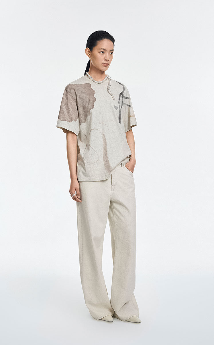T-Shirt / JNBY Cotton Relaxed Fit Abstract Print Tee