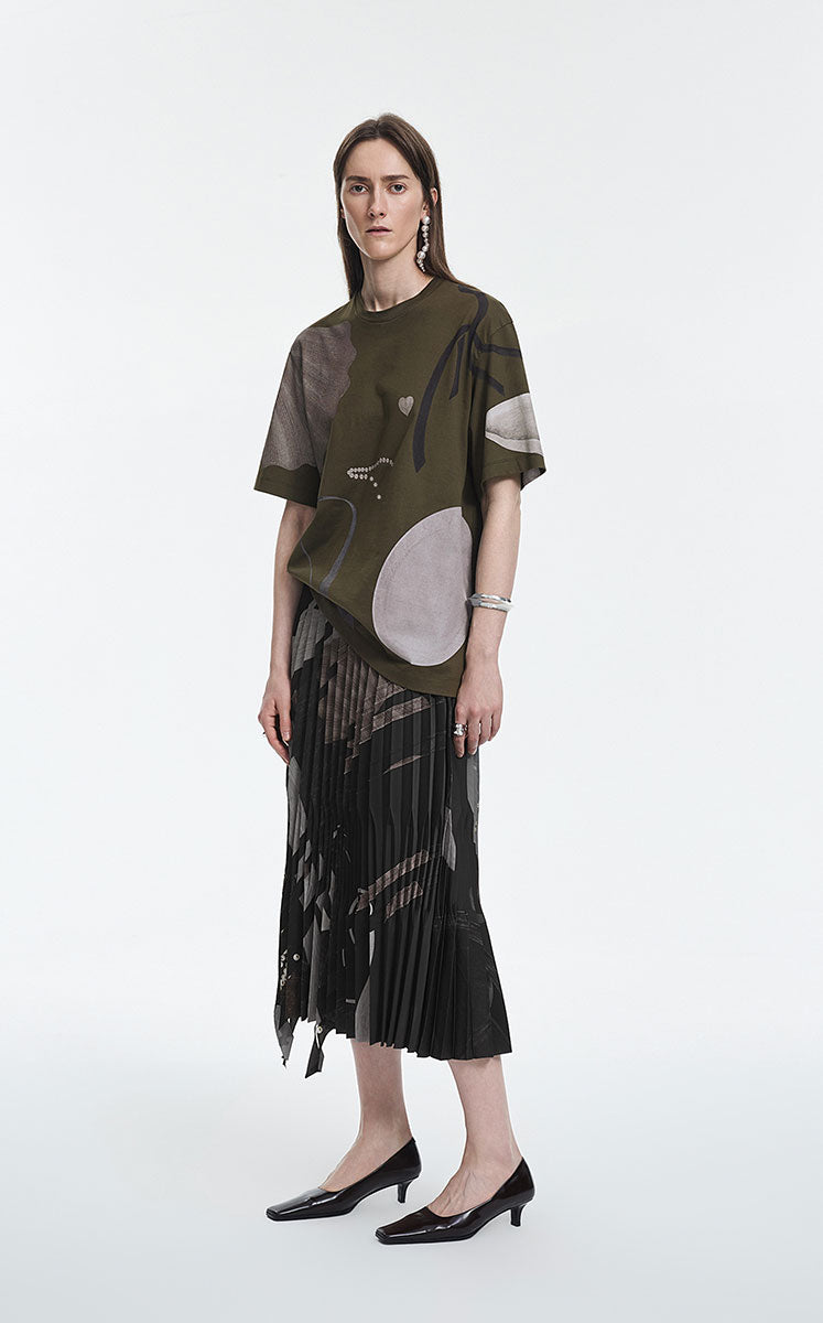T-Shirt / JNBY Cotton Relaxed Fit Abstract Print Tee