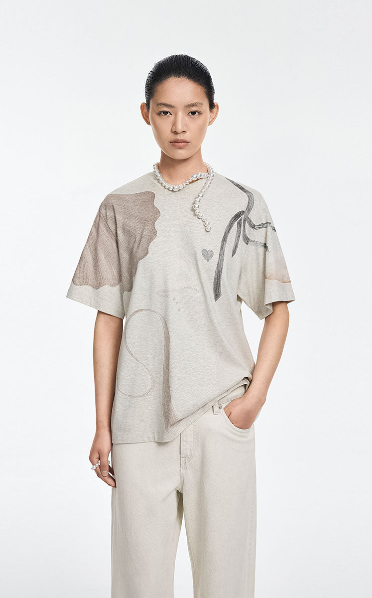 T-Shirt / JNBY Cotton Relaxed Fit Abstract Print Tee