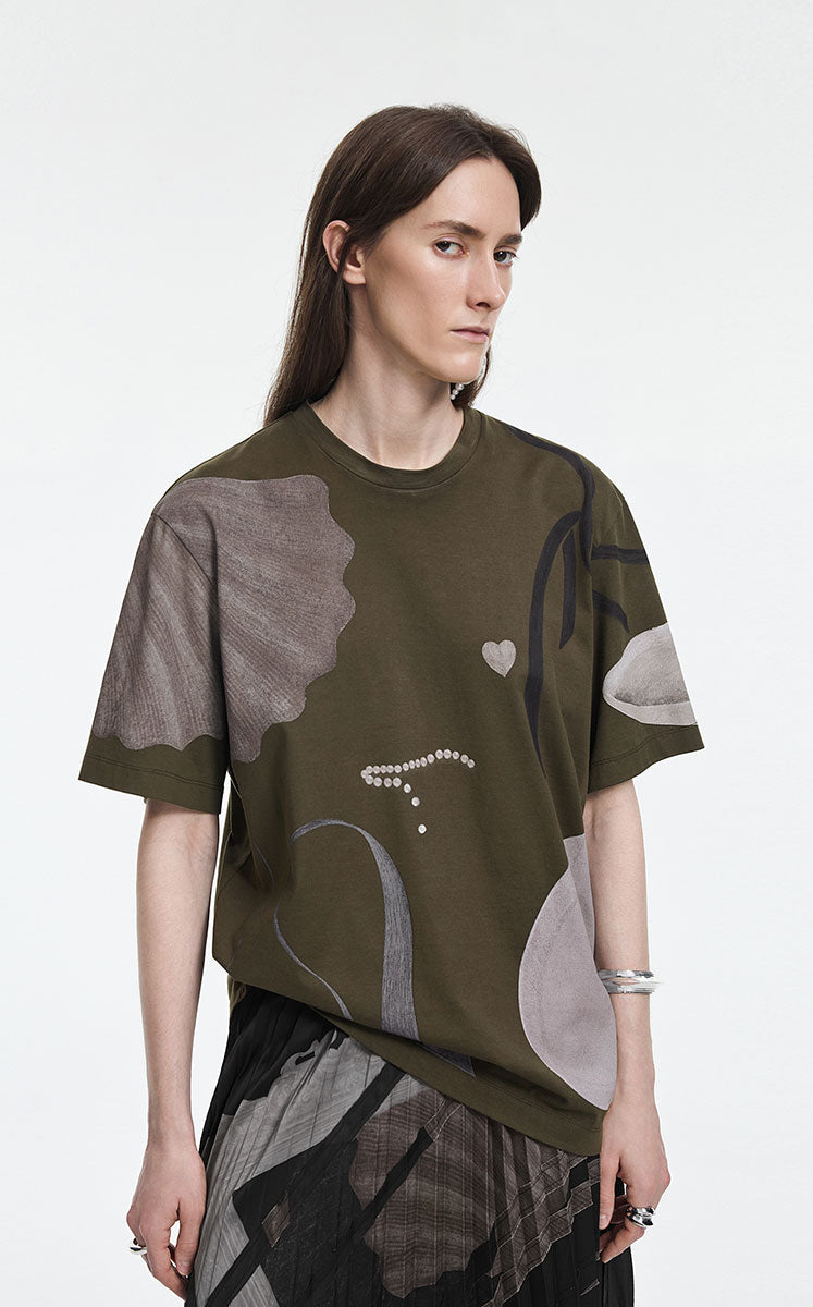 T-Shirt / JNBY Cotton Relaxed Fit Abstract Print Tee