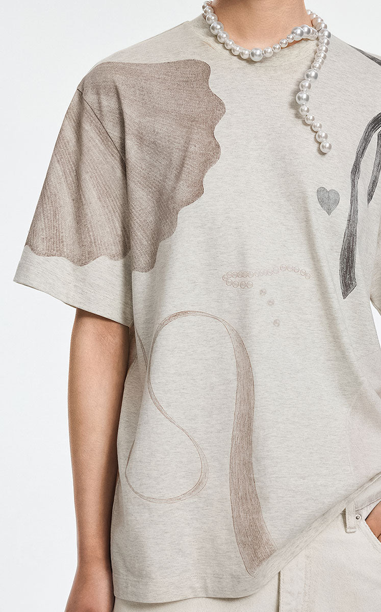 T-Shirt / JNBY Cotton Relaxed Fit Abstract Print Tee