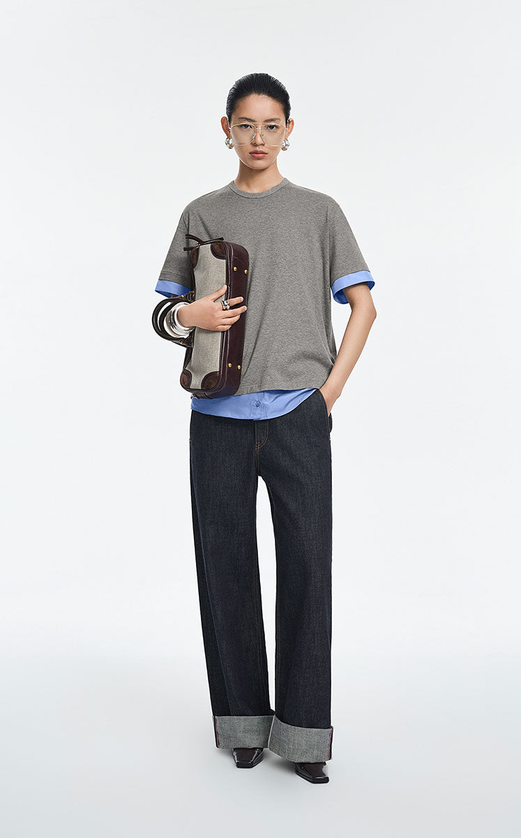 T-Shirt / JNBY Cotton Silk Panel Relaxed Tee Medium Heather Grey