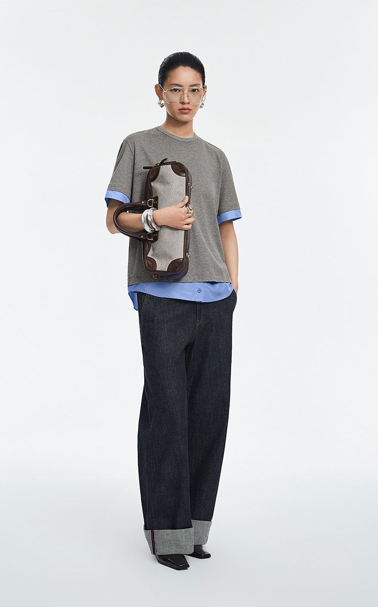 T-Shirt / JNBY Cotton Silk Panel Relaxed Tee