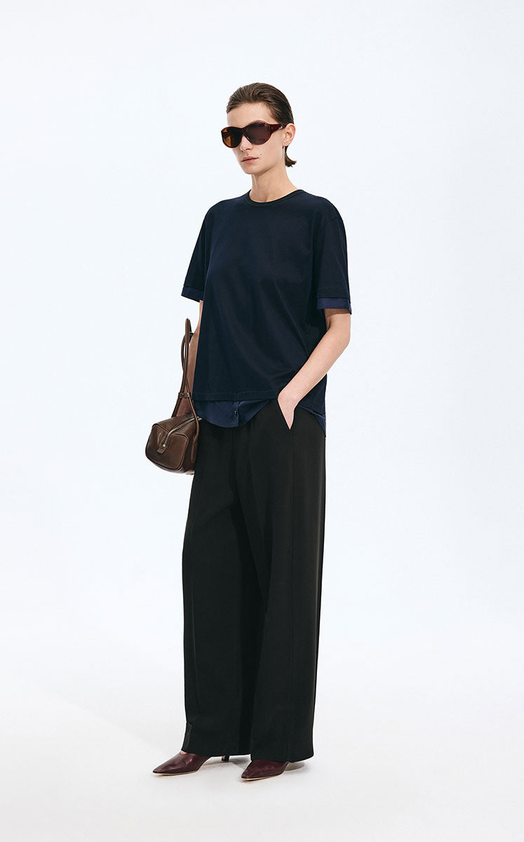 T-Shirt / JNBY Cotton Silk Panel Relaxed Tee