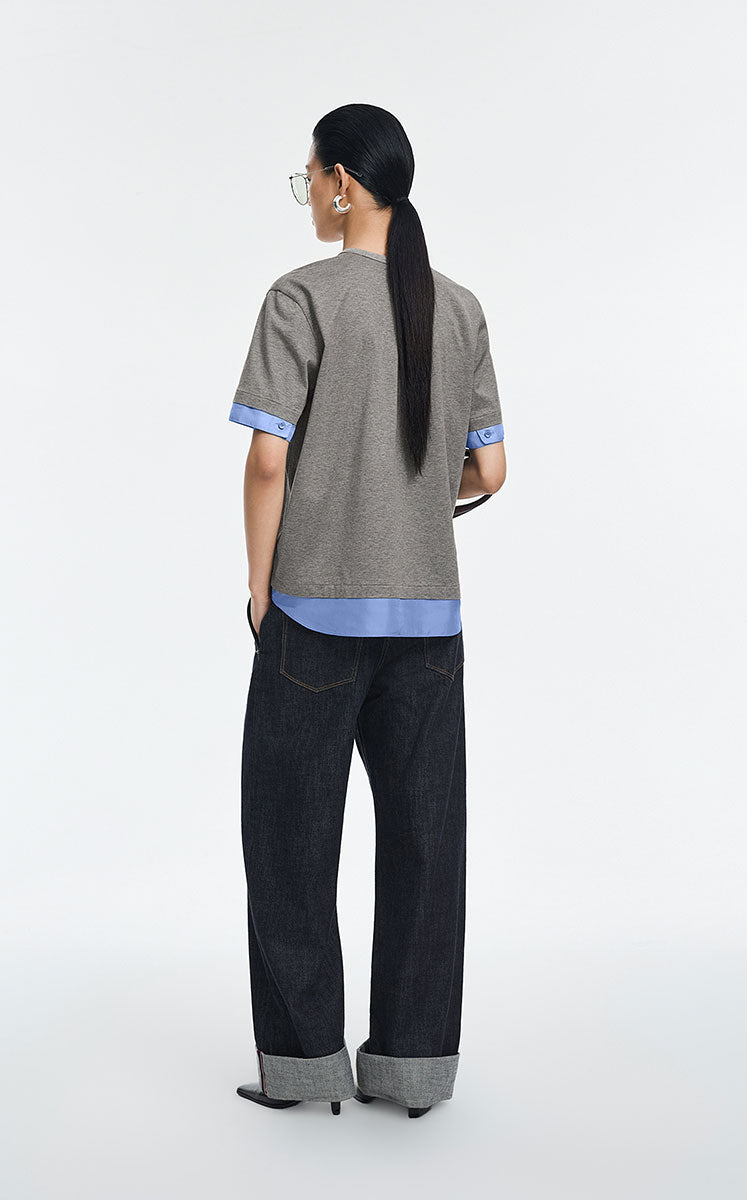 T-Shirt / JNBY Cotton Silk Panel Relaxed Tee