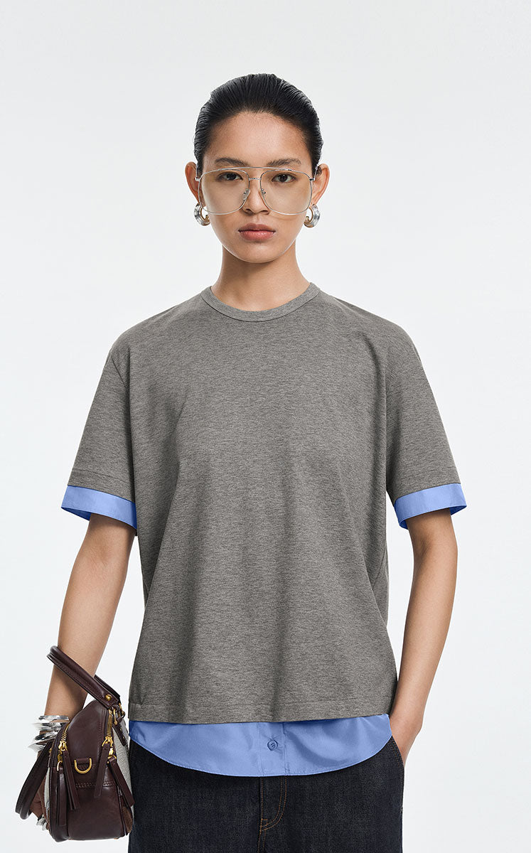 T-Shirt / JNBY Cotton Silk Panel Relaxed Tee