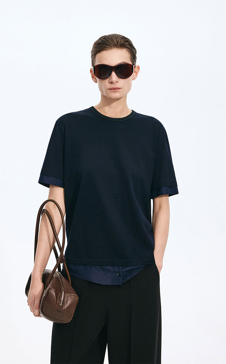 T-Shirt / JNBY Cotton Silk Panel Relaxed Tee