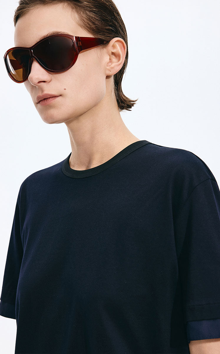 T-Shirt / JNBY Cotton Silk Panel Relaxed Tee