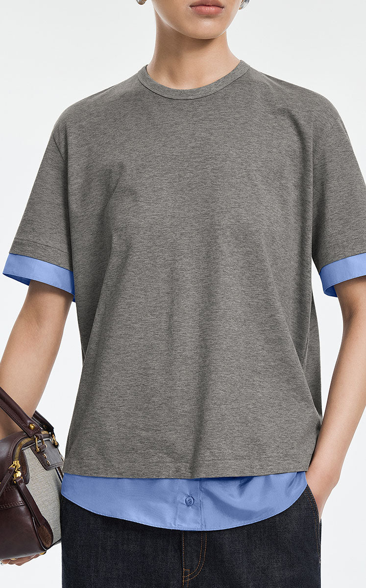 T-Shirt / JNBY Cotton Silk Panel Relaxed Tee