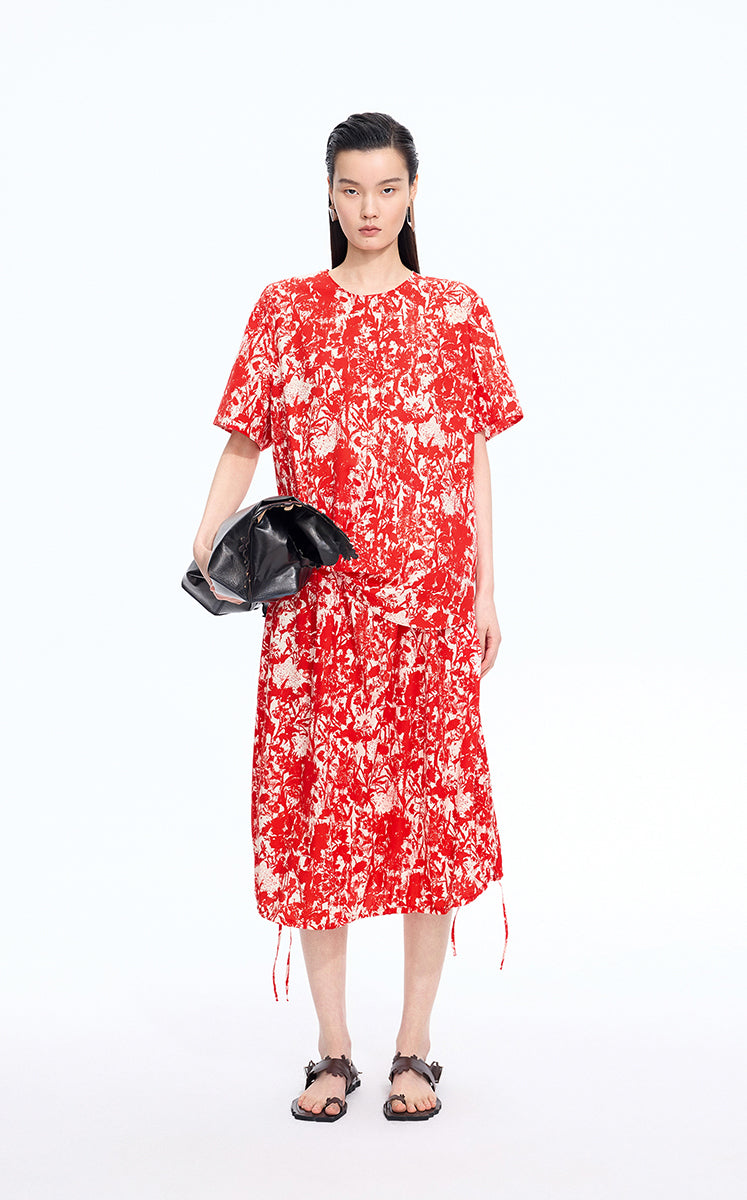 T-Shirt / JNBY Floral Cotton Relaxed T-Shirt Red