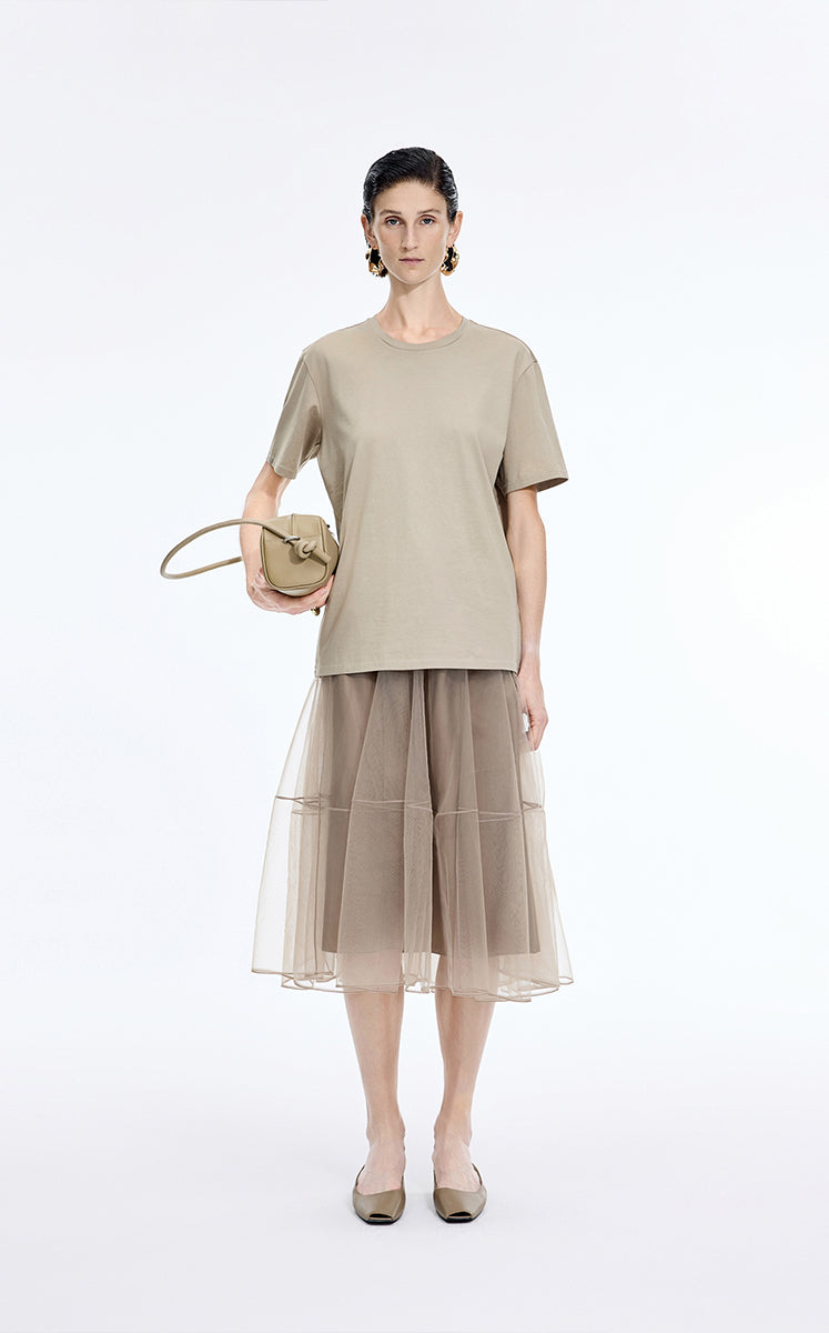 T-Shirt / JNBY Mercerized Cotton Longline T-Shirt Taupe