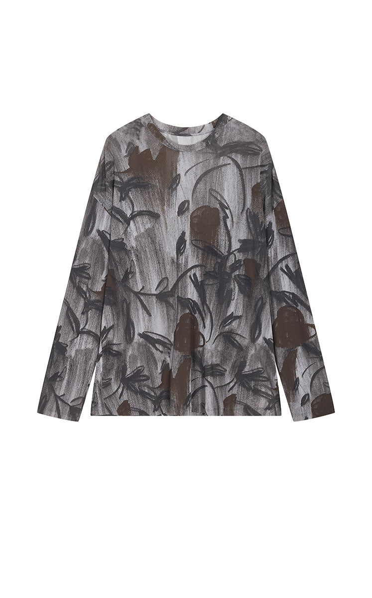 T-Shirt / JNBY Nylon Mesh Rose Print Oversized Tee
