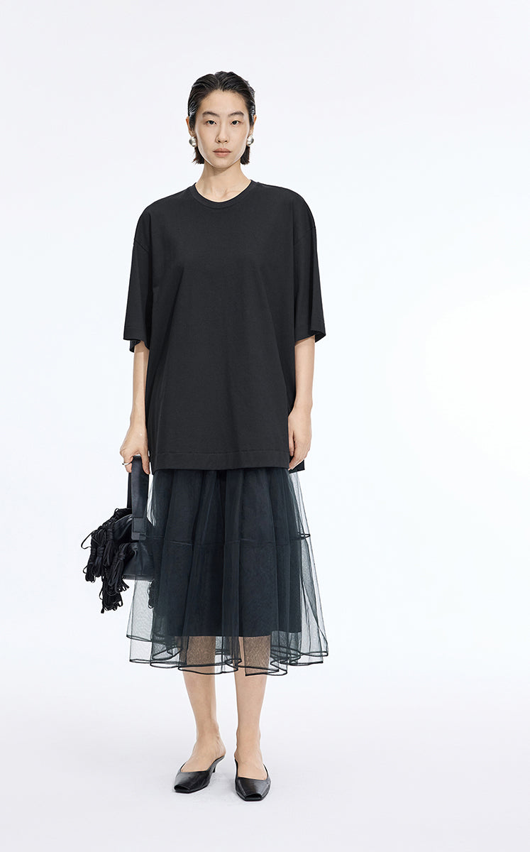 T-Shirt / JNBY Oversized Cotton Short Sleeve T-Shirt Black