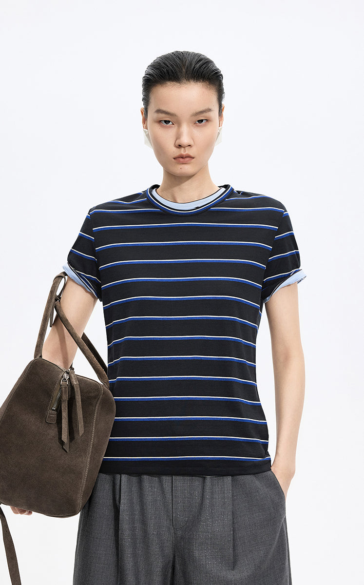 T-Shirt / JNBY Silk Cotton Blend Striped Tee