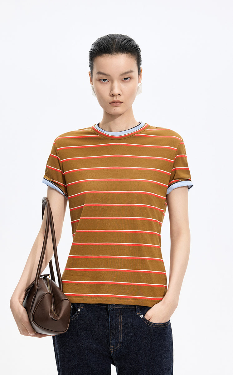 T-Shirt / JNBY Silk Cotton Blend Striped Tee