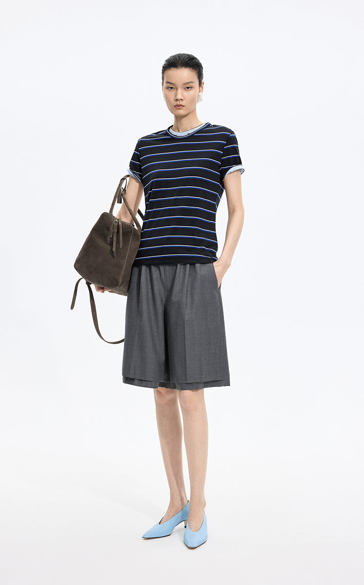 T-Shirt / JNBY Silk Cotton Blend Striped Tee