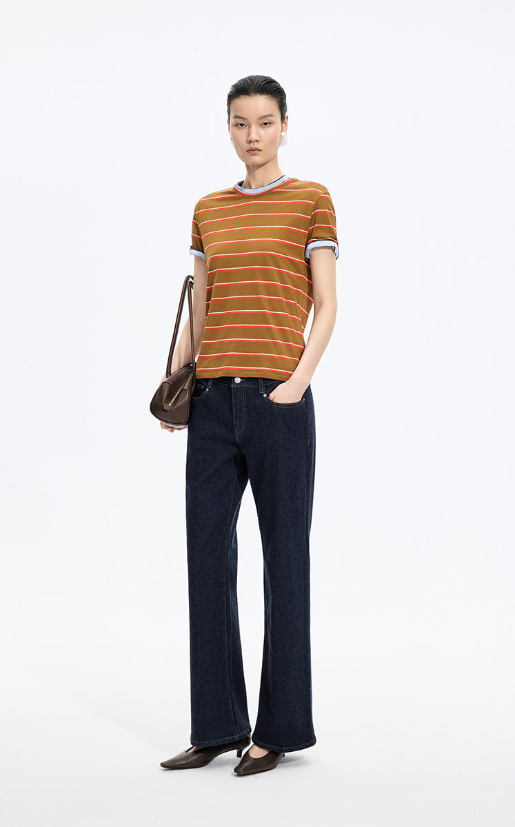 T-Shirt / JNBY Silk Cotton Blend Striped Tee