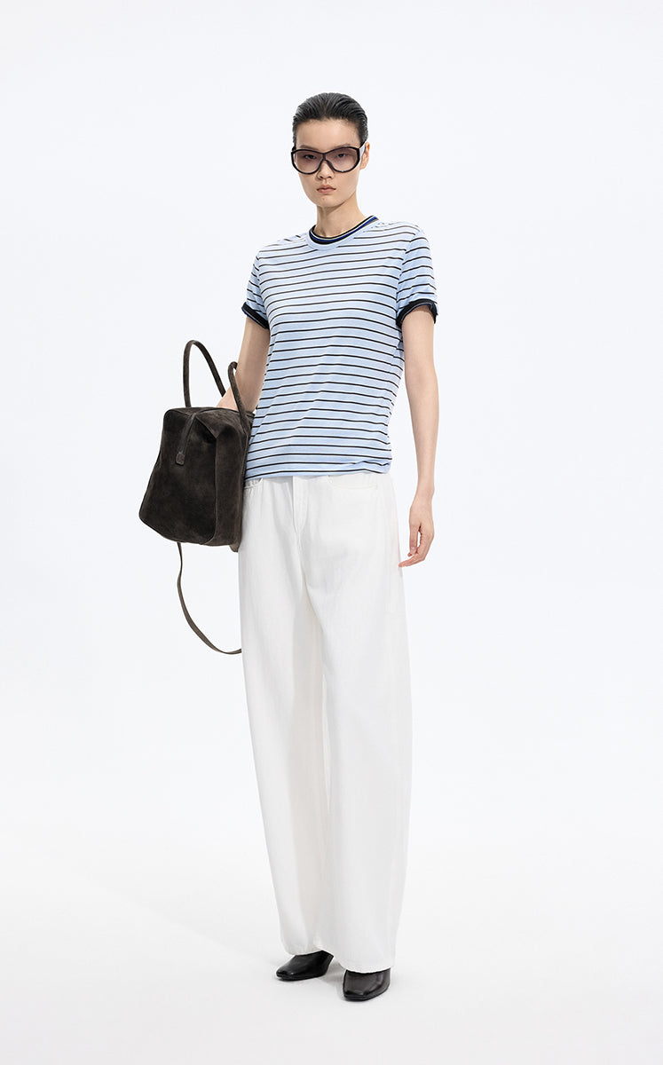 T-Shirt / JNBY Silk Cotton Blend Striped Tee