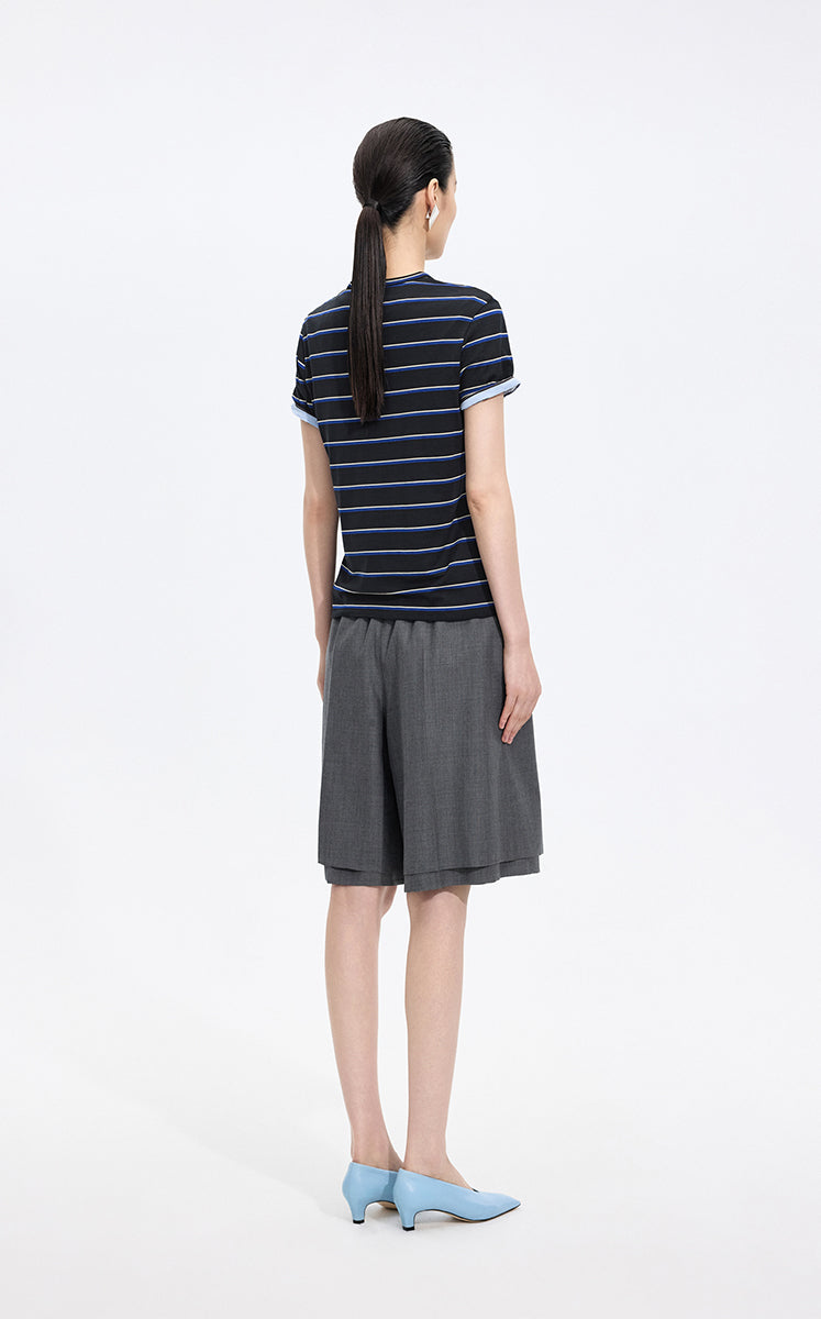 T-Shirt / JNBY Silk Cotton Blend Striped Tee