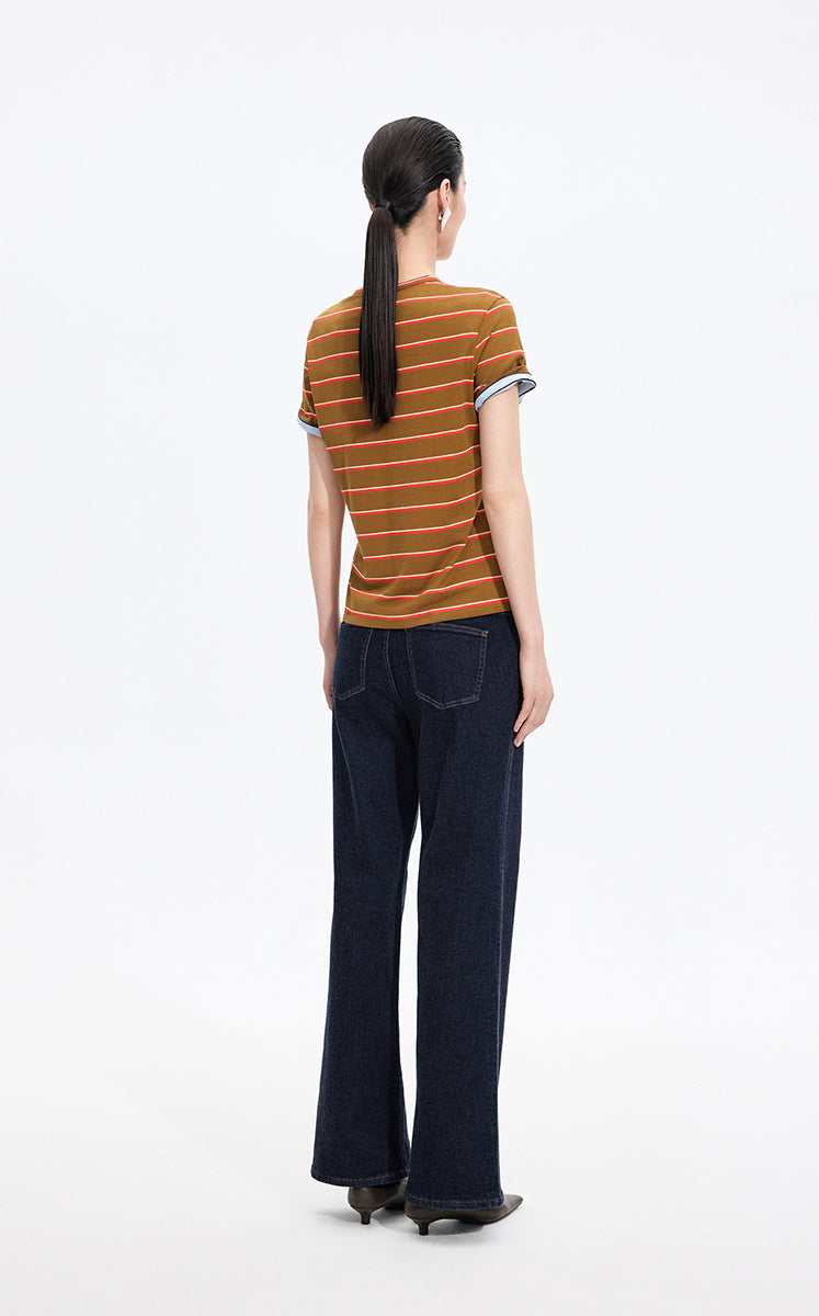 T-Shirt / JNBY Silk Cotton Blend Striped Tee