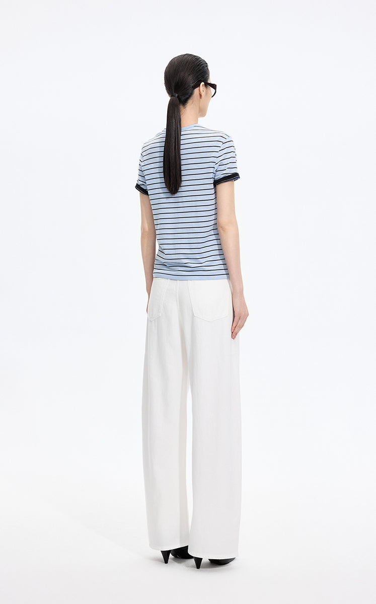 T-Shirt / JNBY Silk Cotton Blend Striped Tee