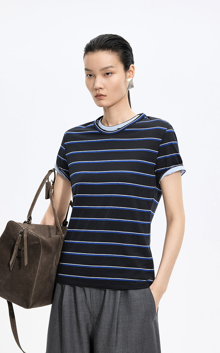 T-Shirt / JNBY Silk Cotton Blend Striped Tee