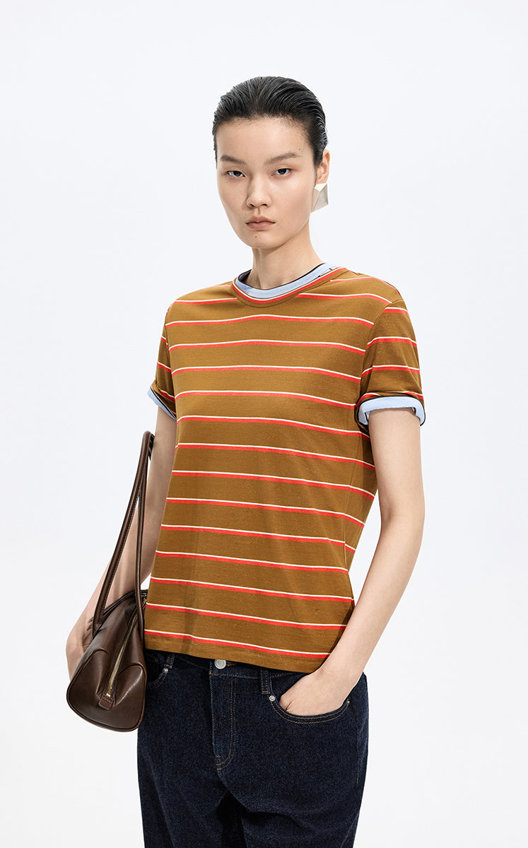 T-Shirt / JNBY Silk Cotton Blend Striped Tee