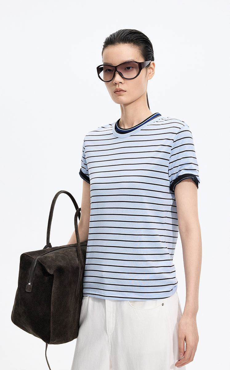 T-Shirt / JNBY Silk Cotton Blend Striped Tee