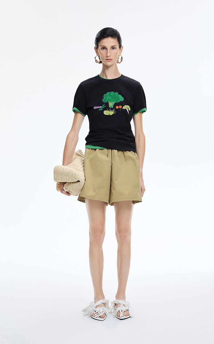 T-Shirt / JNBY Vegetable Print Cotton T-Shirt Black Navy