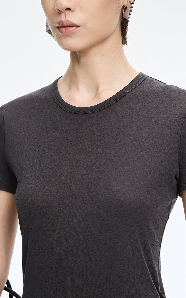 T-Shirt / JNBY Cotton Cashmere Cropped T-Shirt Charcoal-1