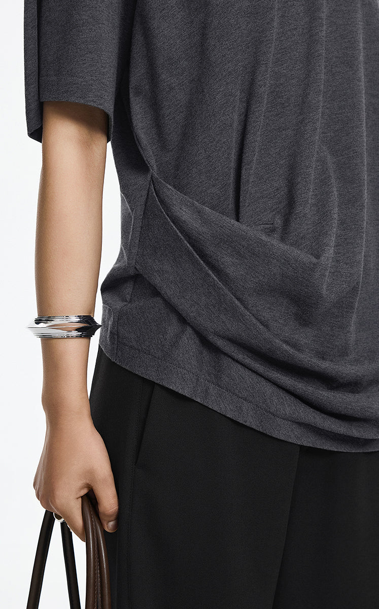T-Shirt / JNBY Cotton Relaxed Fold Hem Tee Dark Heather Grey-1